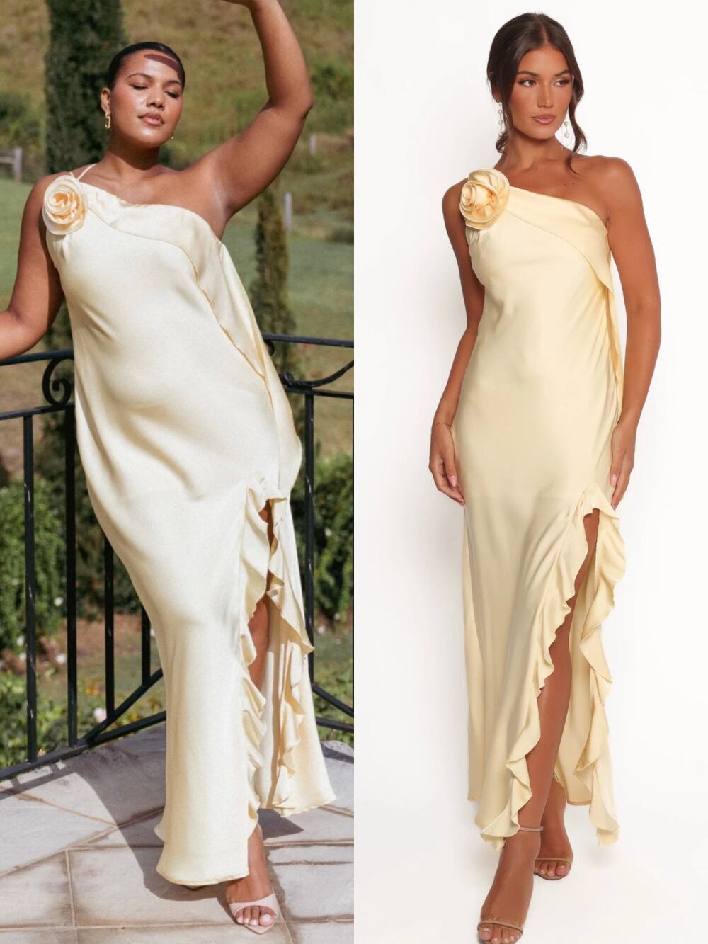 PETAL & PUP Aila Rosette One Shoulder Dress in Butter Yellow Size XS